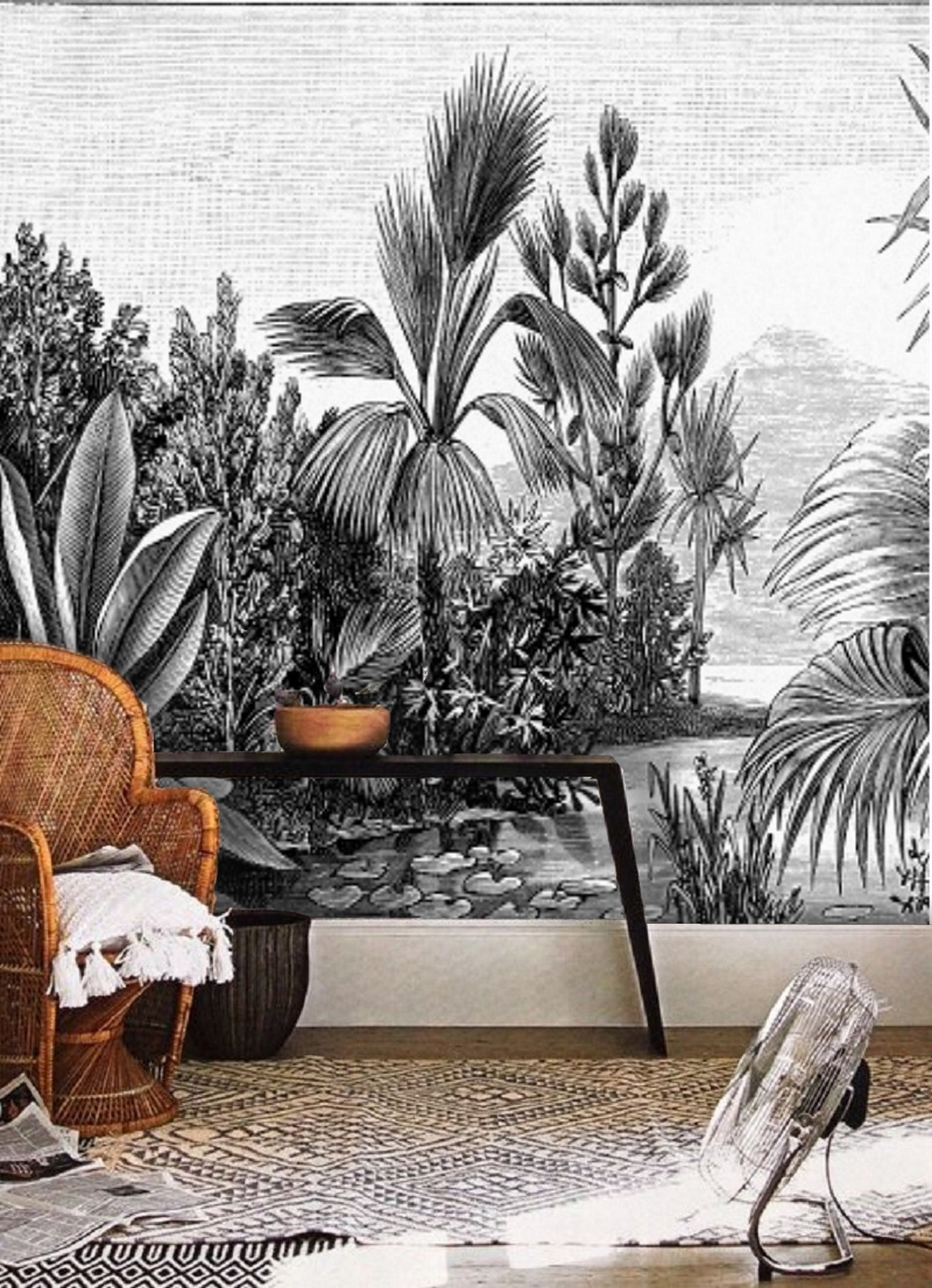 Black and White Jungle Wallpaper Rainforest Landscape Wall Etsy UK