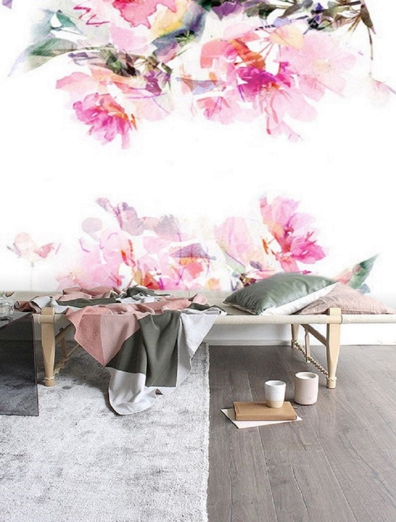 Pink Floral Wallpaper Mural Peel & Stick Wallpaper Remove 12B