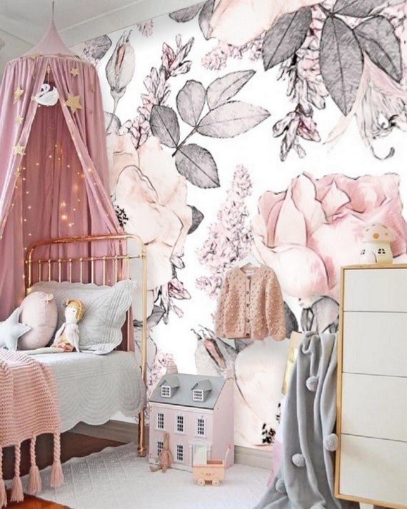 Blush Pink Flower Wallpaper Peel & Stick Mural Remove Floral - Etsy Blush Pink Flower Wallpaper Peel & Stick Mural Remove Floral - Etsy