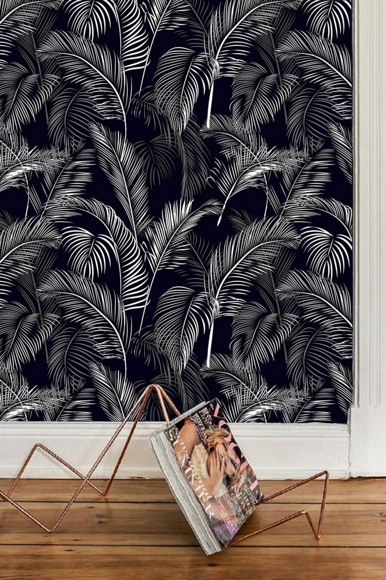 Black and White Palm Leaf Wallpaper, Removable Peel and Stick Prepasted ...