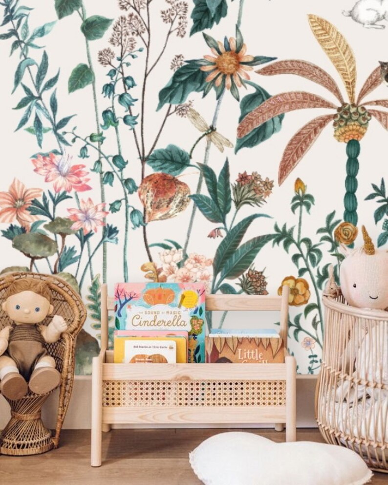 Paradise Garden Wallpaper Nursery Jungle Mural Peel and Stick Etsy