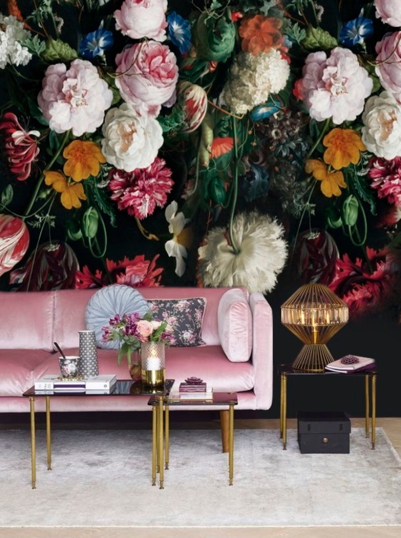 Dutch Dark Floral Wallpaper Peel & Stick Wall Mural Remove Etsy