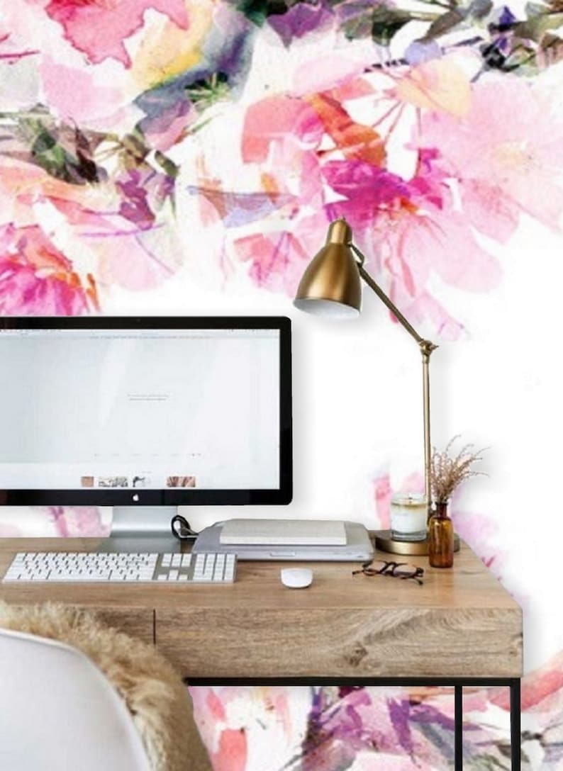 Pink Floral Wallpaper Mural Peel & Stick Wallpaper Remove 12B