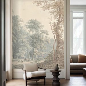 Vintage Forest Scenery Muted Faded Peel and Stick Wall Mural on Etsy