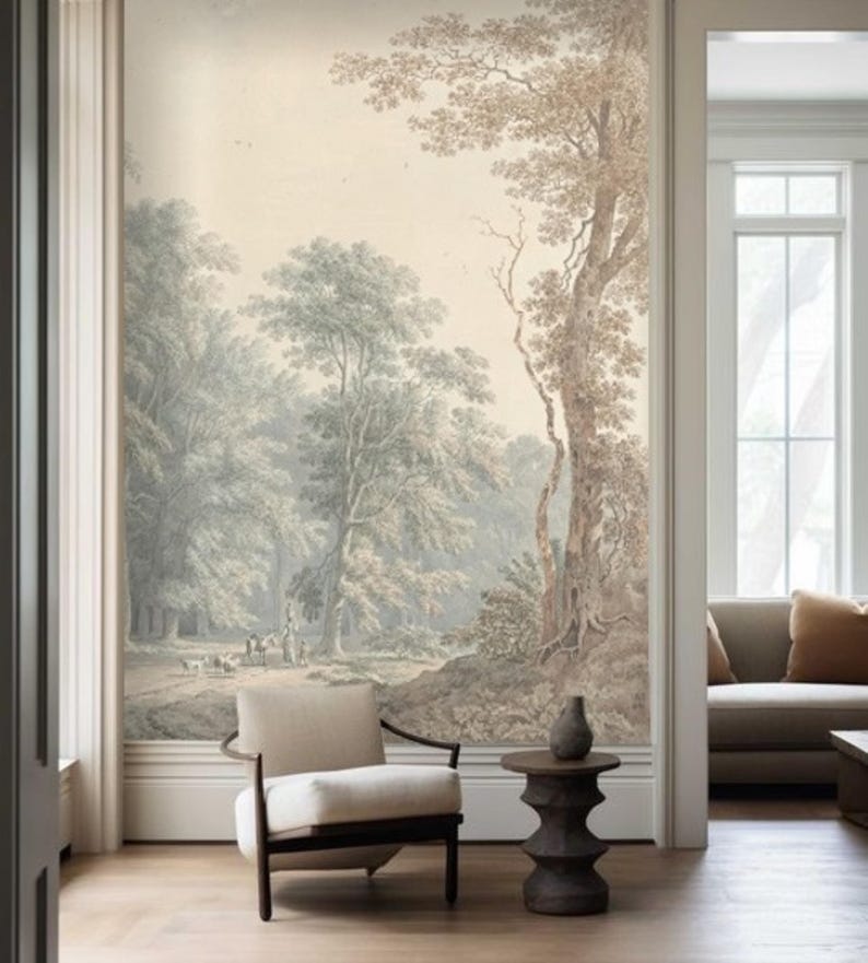 Vintage Forest Scenery Muted Faded Peel and Stick Wall Mural on Etsy