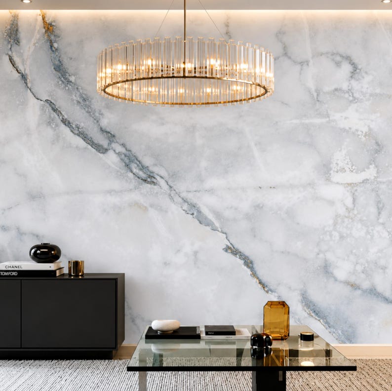 Light Blue Grey White Abstract Marble Look Wallpaper Mural Removable Peel and Stick on Etsy