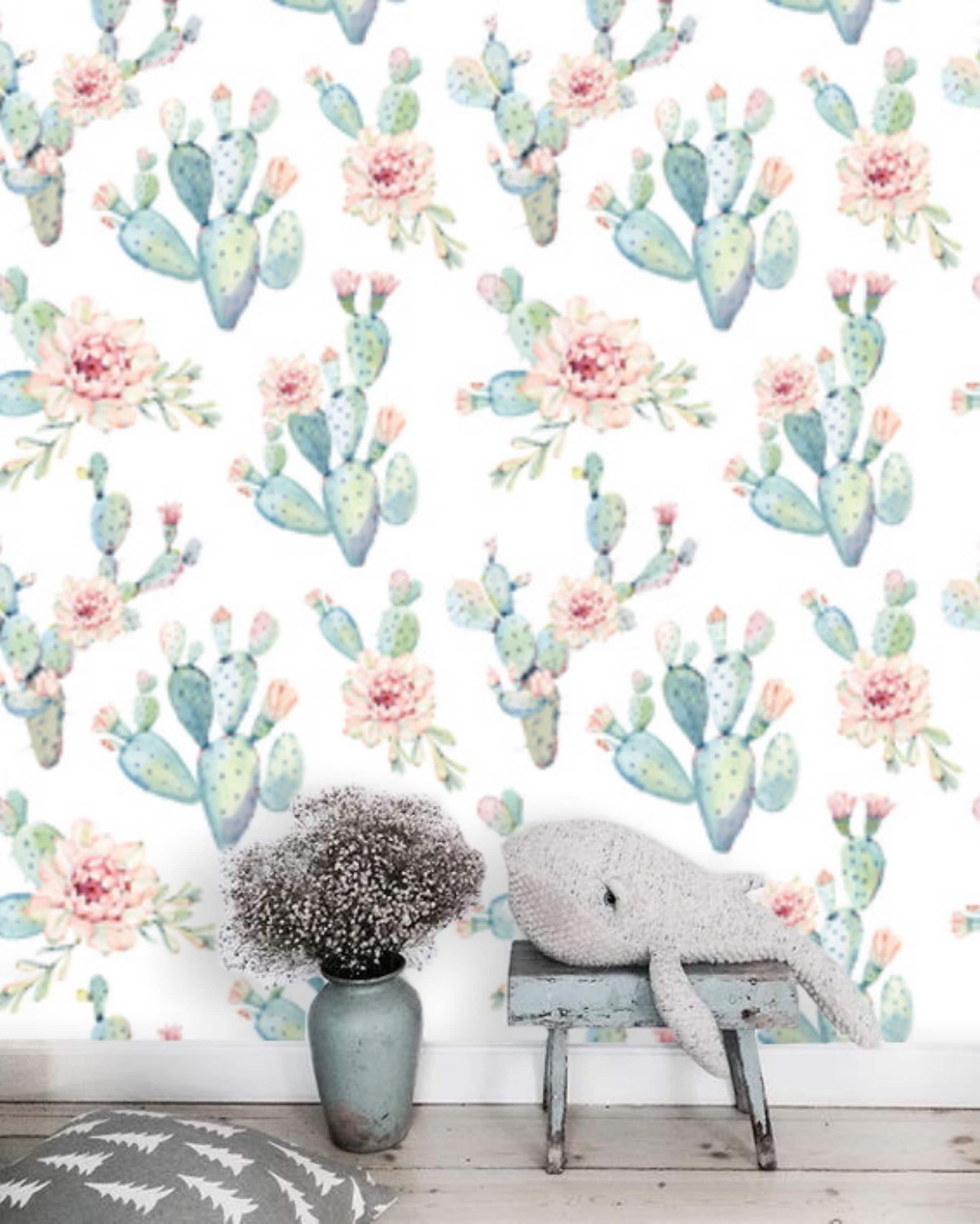 Tropical Wallpaper Watercolor Saguaro Cactus Wallpaper Wall | Etsy