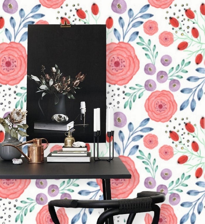 Poppy wall mural Floral Peel and stick removable wallpaper self adhesive Poppy wall mural Floral Peel and stick removable wallpaper self adhesive