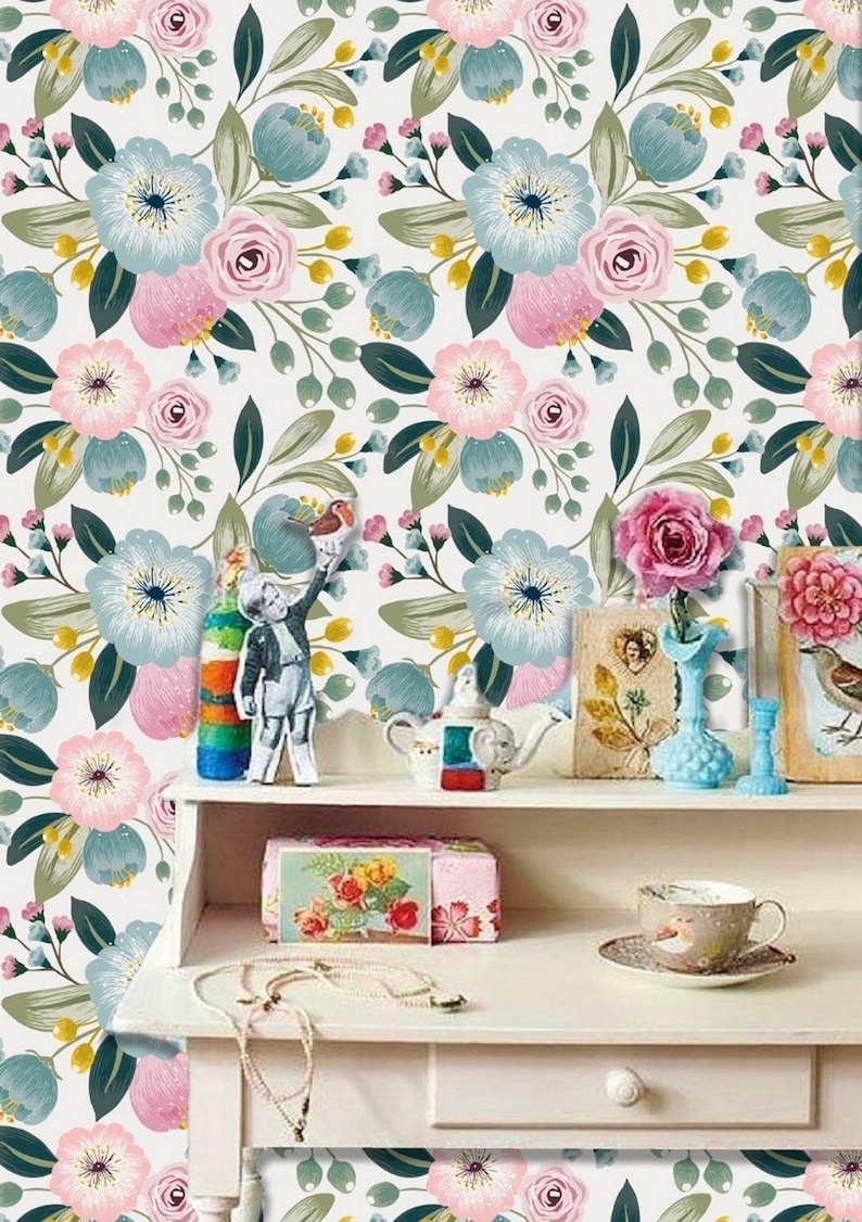 Girl Nursery Wallpaper Peel & Stick Pink Floral Wallpaper Etsy