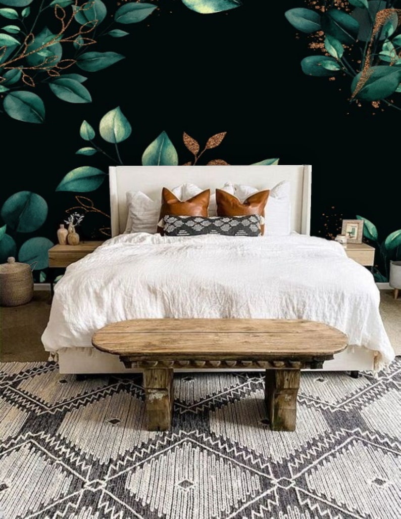 Dark Green Wallpaper Peel and Stick Floral Botanical Wallpaper - Etsy