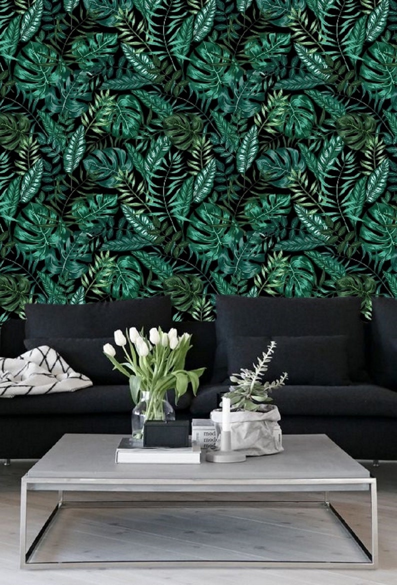 Peel and Stick Wall Paper Dark Leaf Wallpaper Wall Mural Etsy