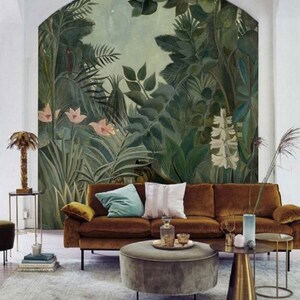 Giungla equatoriale, carta da parati Henri Rousseau, carta da parati staccabile e adesiva giungla, carta da parati tropicale boho, carta da parati murale da giardino Greenery #114