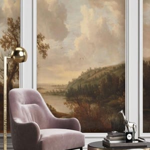 Earth Tone Vintage River Landscape Oil Painting Wallpaper Mural Removable Peel and Stick on Etsy