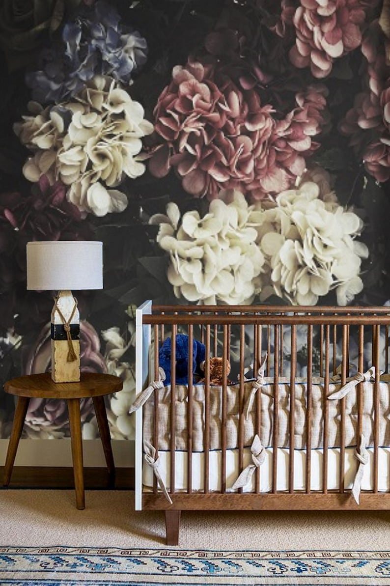 Dark Floral Mural Wallpaper Remove Peel and Stick Wallpaper Etsy Canada