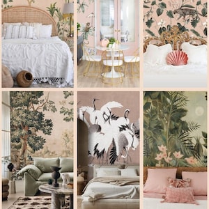 Sage Green Crane Wallpaper Chinoiserie Mural, Removable Peel and Stick Prepasted, Japanese Decor, Large Scale Birds Wallpaper for Bedroom image 13