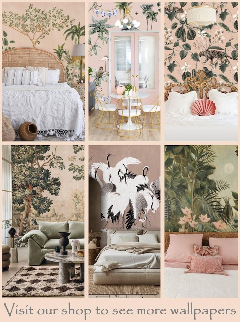 Sage Green Crane Wallpaper Chinoiserie Mural, Removable Peel and Stick Prepasted, Japanese Decor, Large Scale Birds Wallpaper for Bedroom image 13