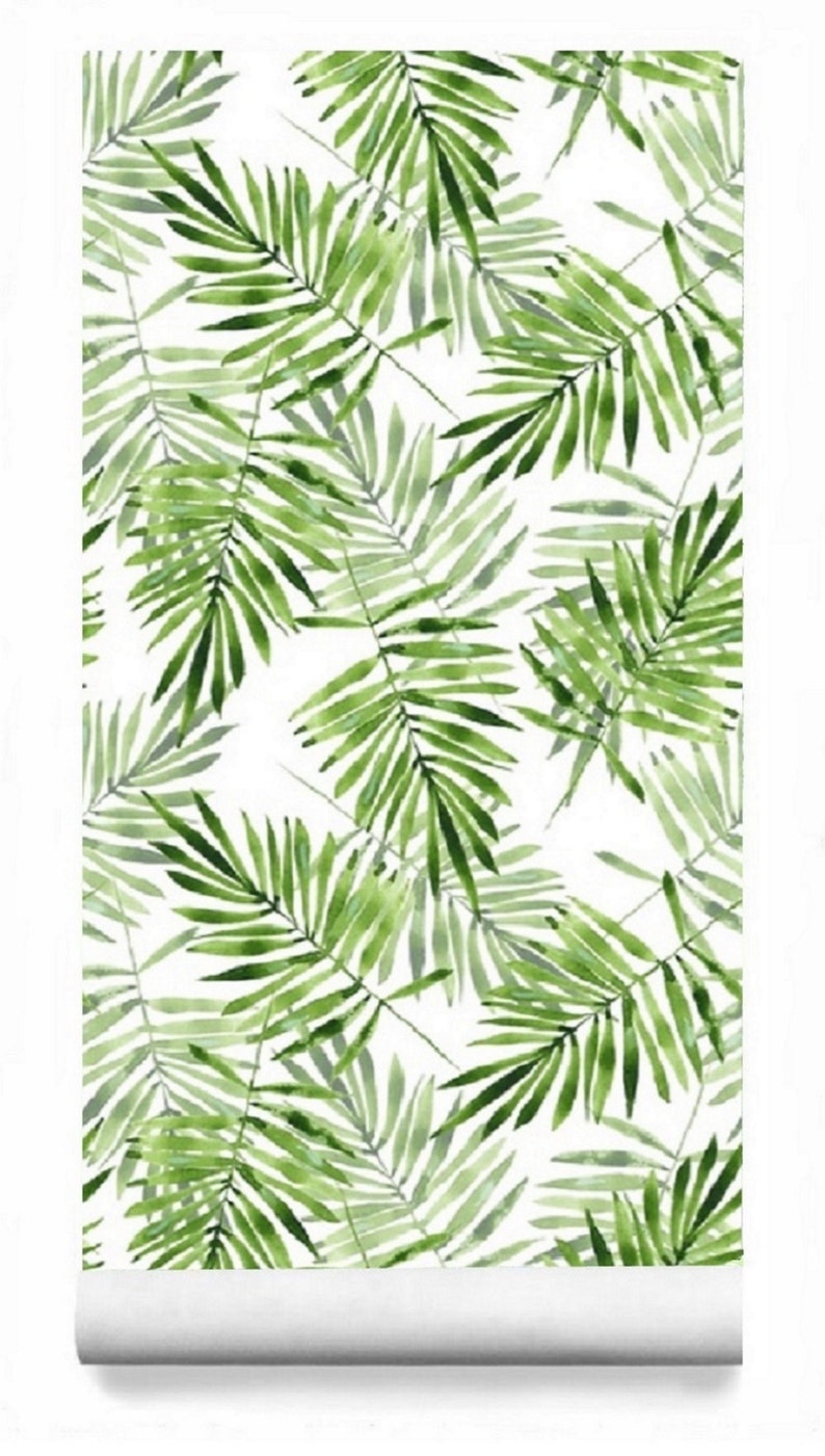 Green Palm Leaf Wallpaper, Nursery Neutral Leaves, Peel and Stick Wallpaper, Boho Tropical Wallpaper, Mural Wallpaper Greenery Prints 73 image 10