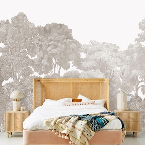 Grey Beige Neutral Tree Rain Forest Wallpaper Mural Peel and Stick on Etsy