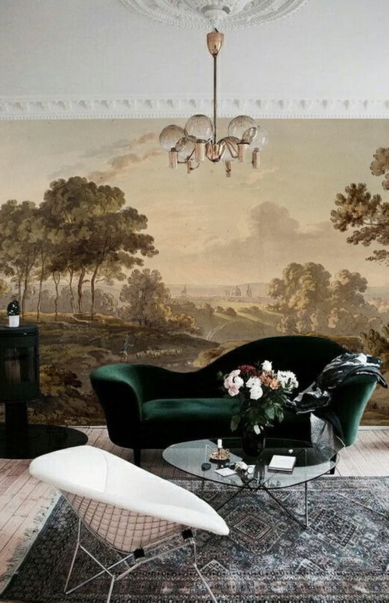 retro antique oil painting landscape mural wallpaper peel and stick modern living room decor gift for new home