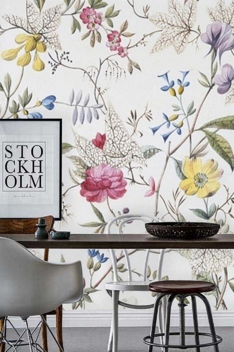 Vintage Floral Wallpaper Mural Peel & Stick Wall Paper Etsy