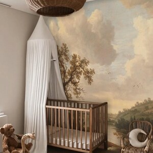 Earth Tone Vintage River Landscape Oil Painting Wallpaper Mural Removable Peel and Stick on Etsy