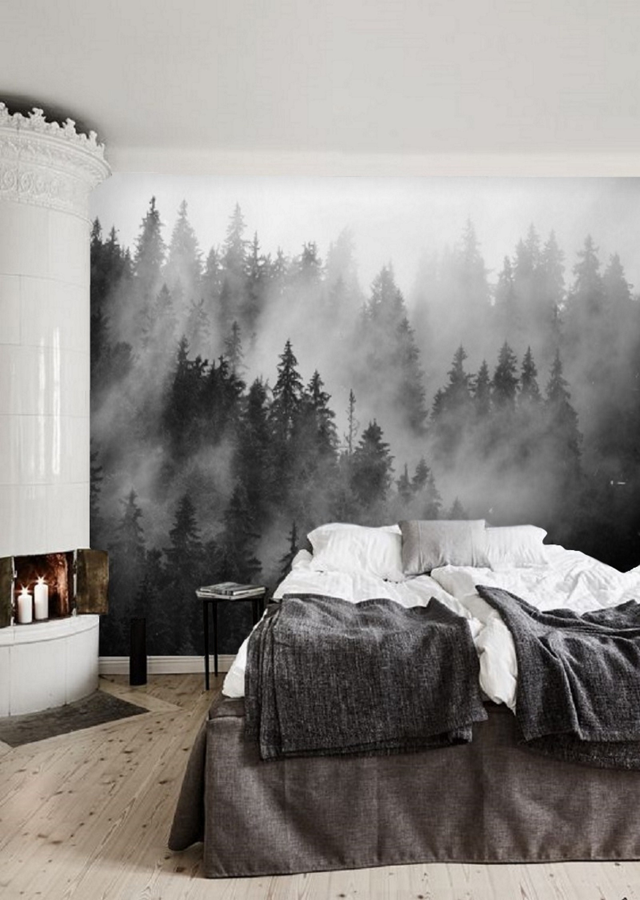  Murales de pared Papel pintado blanco y negro paisaje bosque de  alces mural para dormitorio, sala de estar, sofá, TV fondos de pared  decoración de pared 157.5 x 110.2 in 