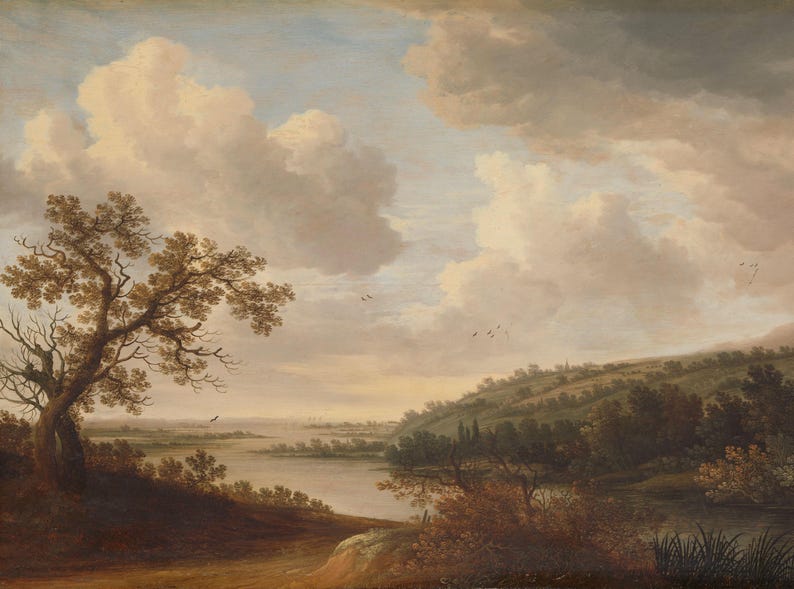 Earth Tone Vintage River Landscape Oil Painting Wallpaper Mural Removable Peel and Stick on Etsy
