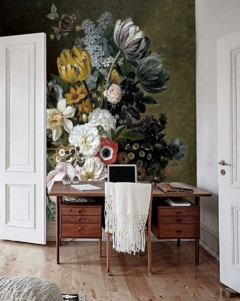 Removable Wallpaper Floral Wall Mural Peel And Stick Etsy