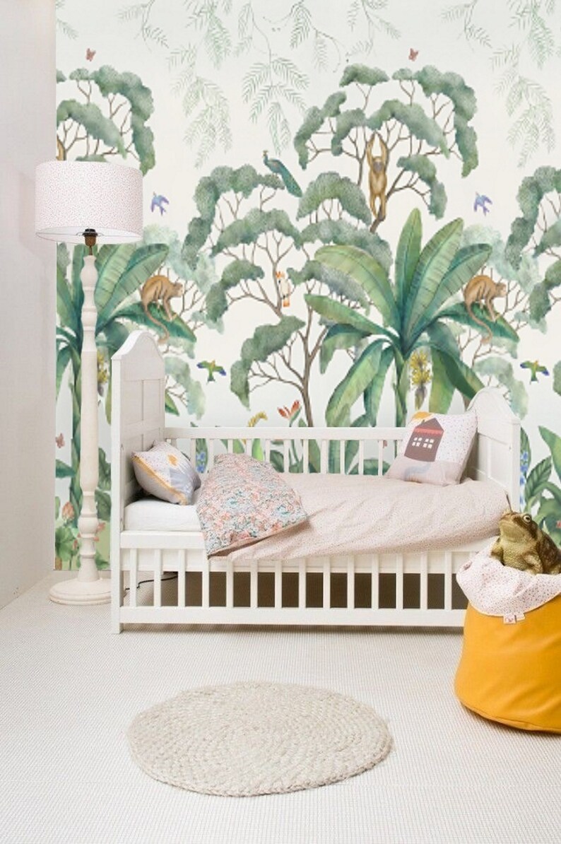 Baby Boy Nursery Jungle Wallpaper Peel and Stick Mural Remove Etsy UK