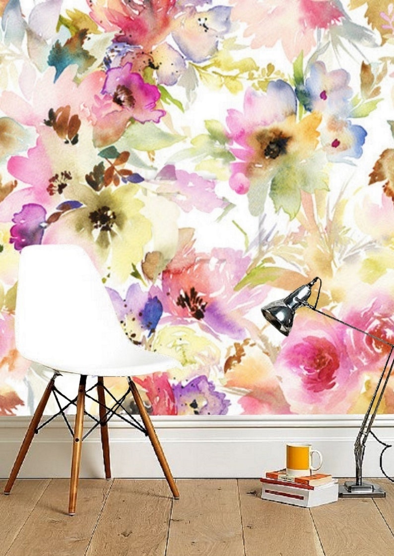 Wall Mural Peel and Stick Wallpaper Floral Wall Decal Nursery Etsy