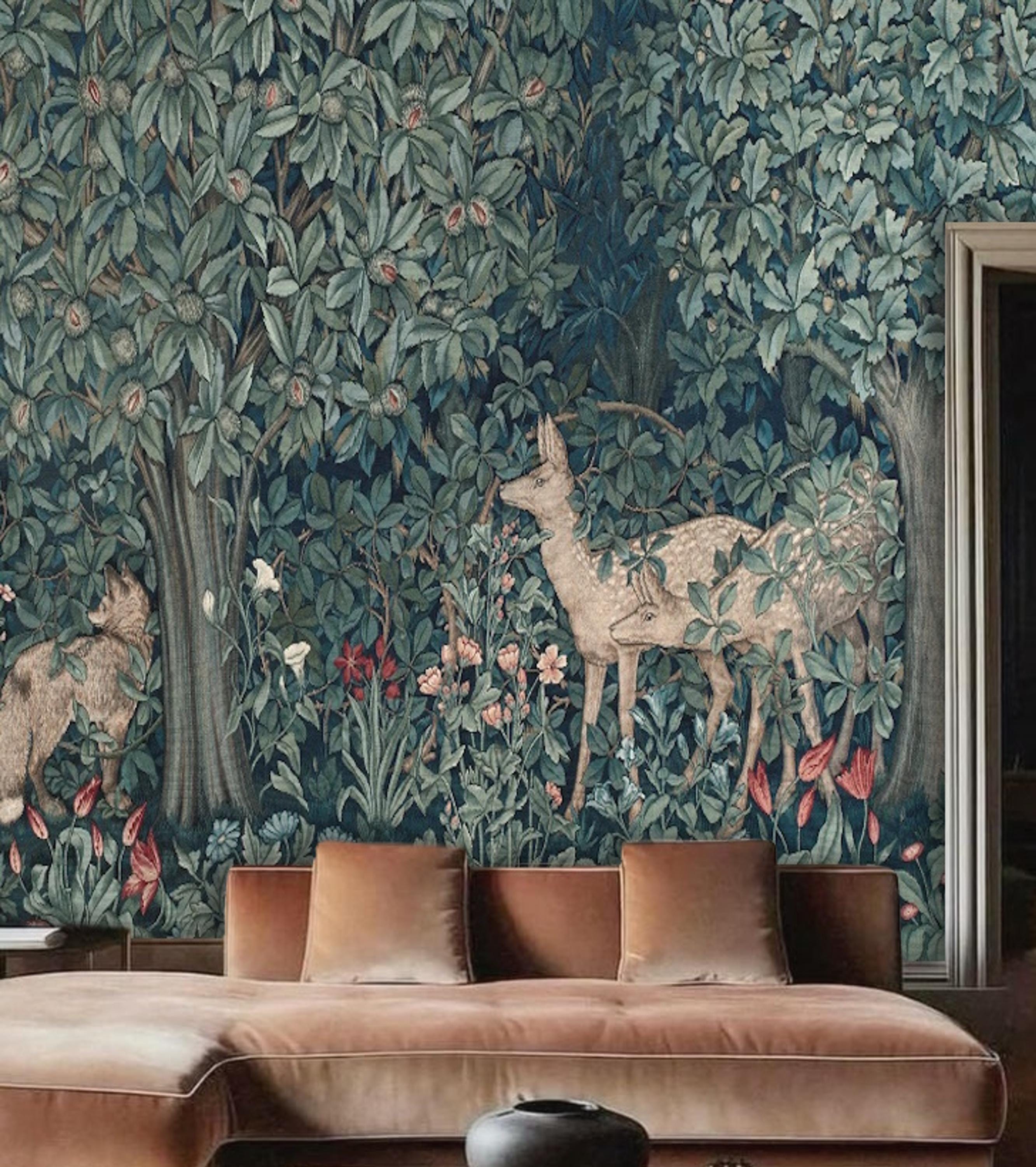 Mystical Forest Deer Fox Wallpaper, Removable Peel and Stick
