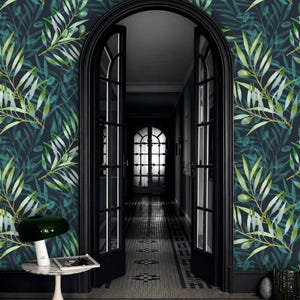 Dark Blue Navy Green Olive Branch Watercolor Wallpaper Nature Inspired Removable Peel and Stick Wallpaper on Etsy