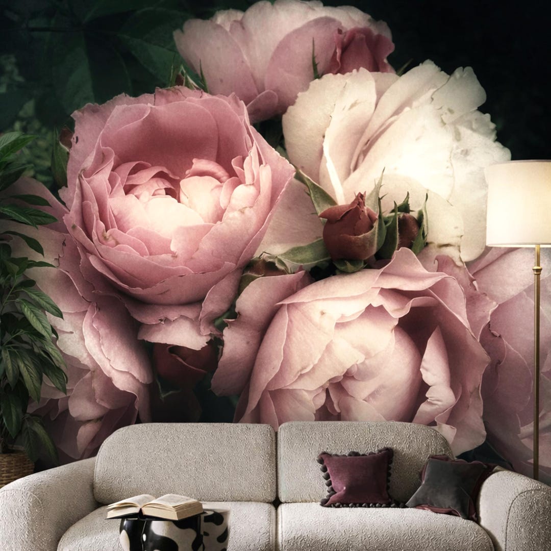 Blush Pink Peony Wallpaper Peel and Stick, Vintage Floral Wall Mural ...