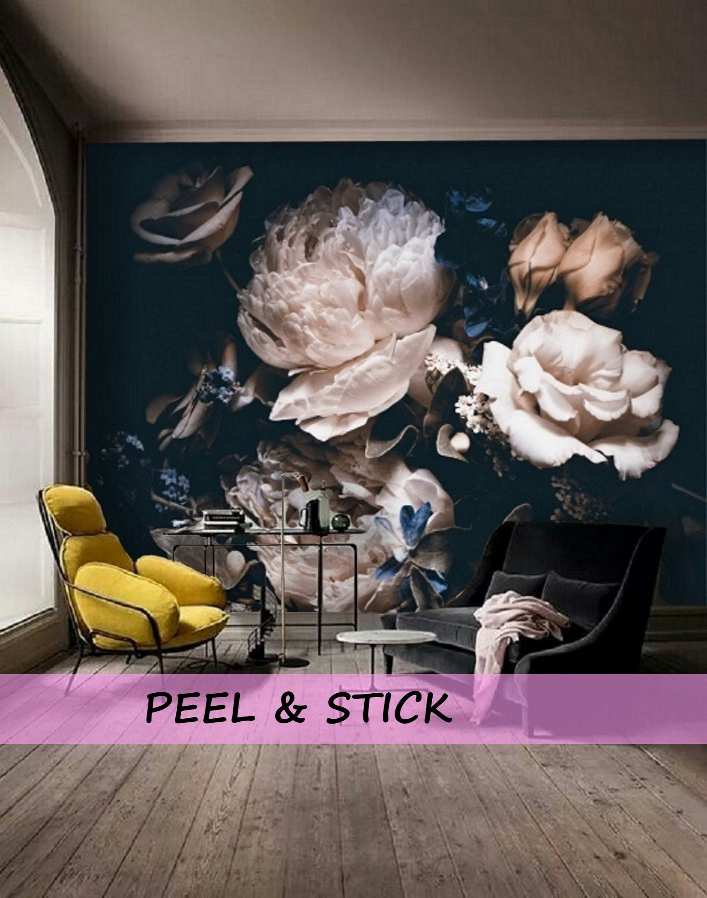 Peel and Stick Wallpaper Floral Large Floral Wallpaper Dark