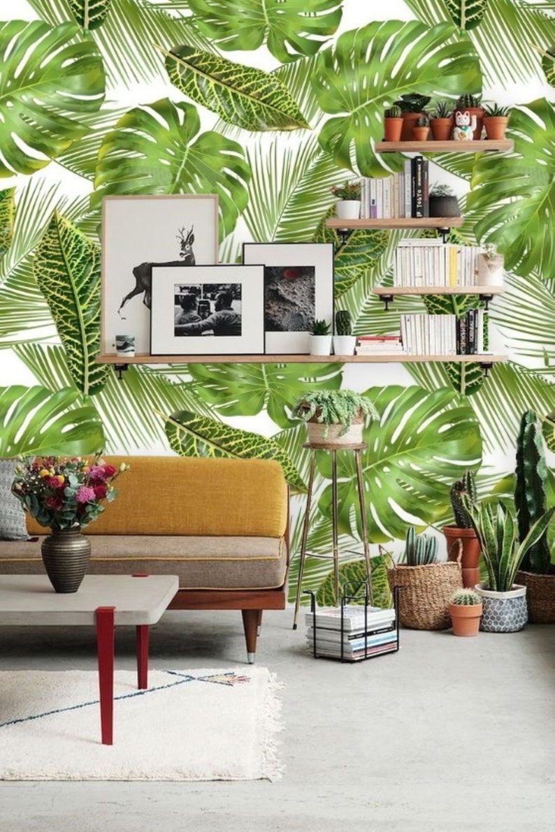 Peel and Stick Wall Paper Monstera Leaf Wallpaper Wall Mural | Etsy