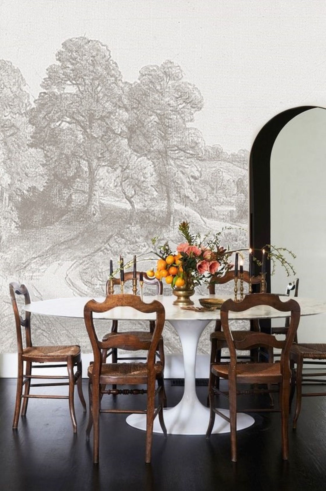 Pencil Drawing Landscape Wallpaper, Scenic Mural Wallpaper, Black and