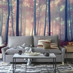 Mural Enchanted Forest Wallpaper, Peel and Stick Mysterious Wallpaper, Magical Trees Wall Art, Whimsical Woodland Removable Wallpaper #108