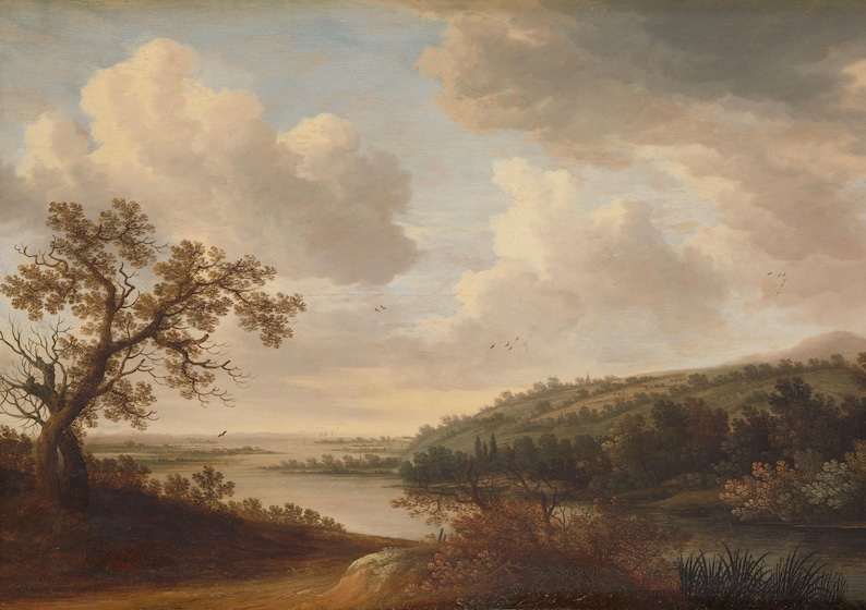 Earth Tone Vintage River Landscape Oil Painting Wallpaper Mural Removable Peel and Stick on Etsy