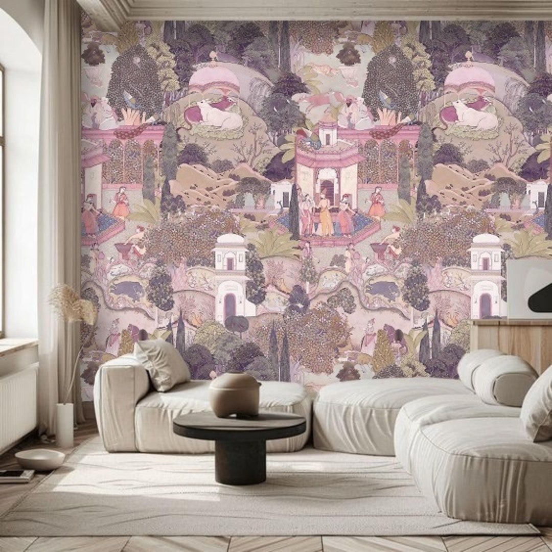 Lush Gardens of Jaipur Wallpaper Light Pink, Removable Peel and Stick ...