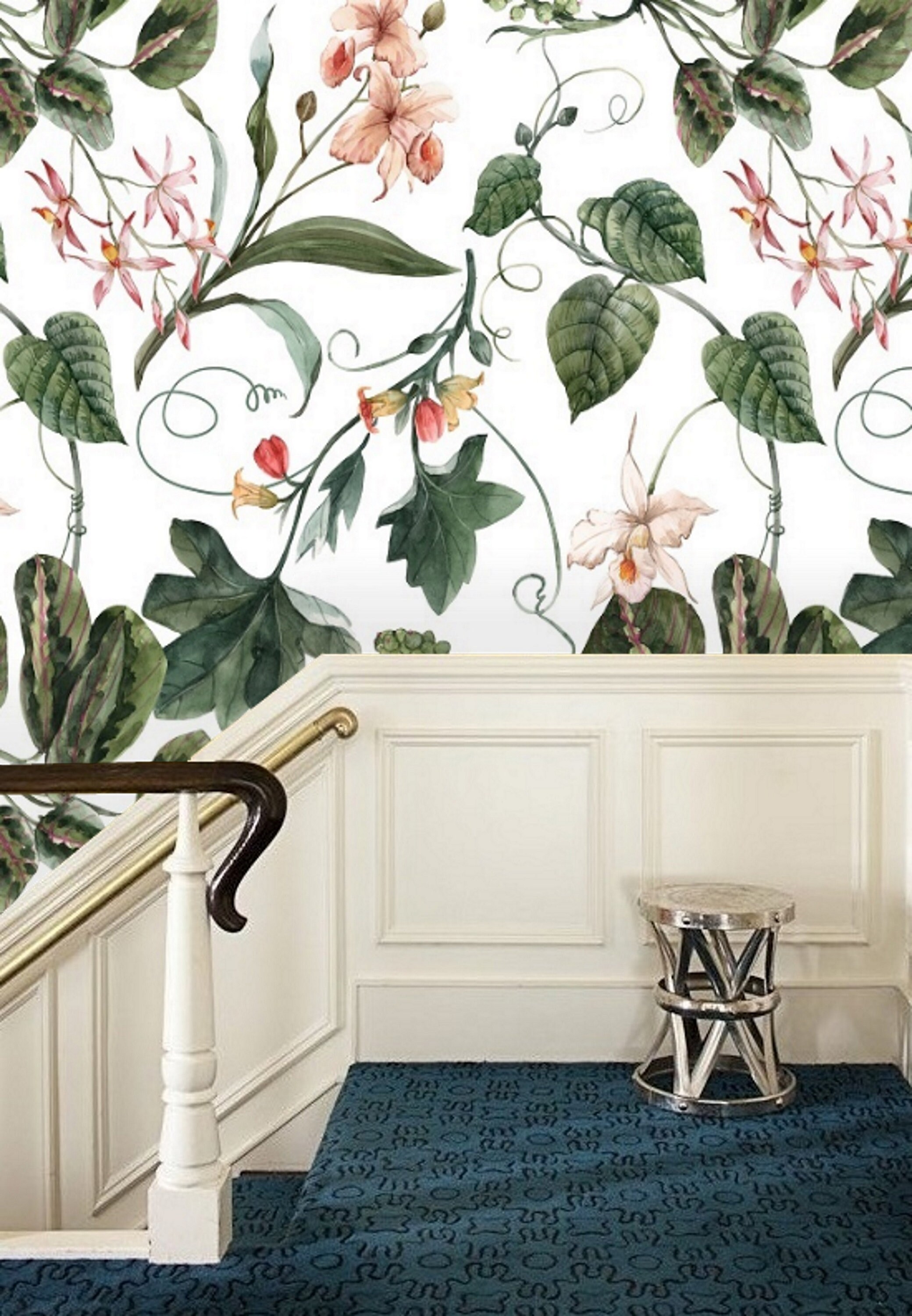 Floral Wallpaper Orchid Botanical Wallpaper Mural Removable Etsy