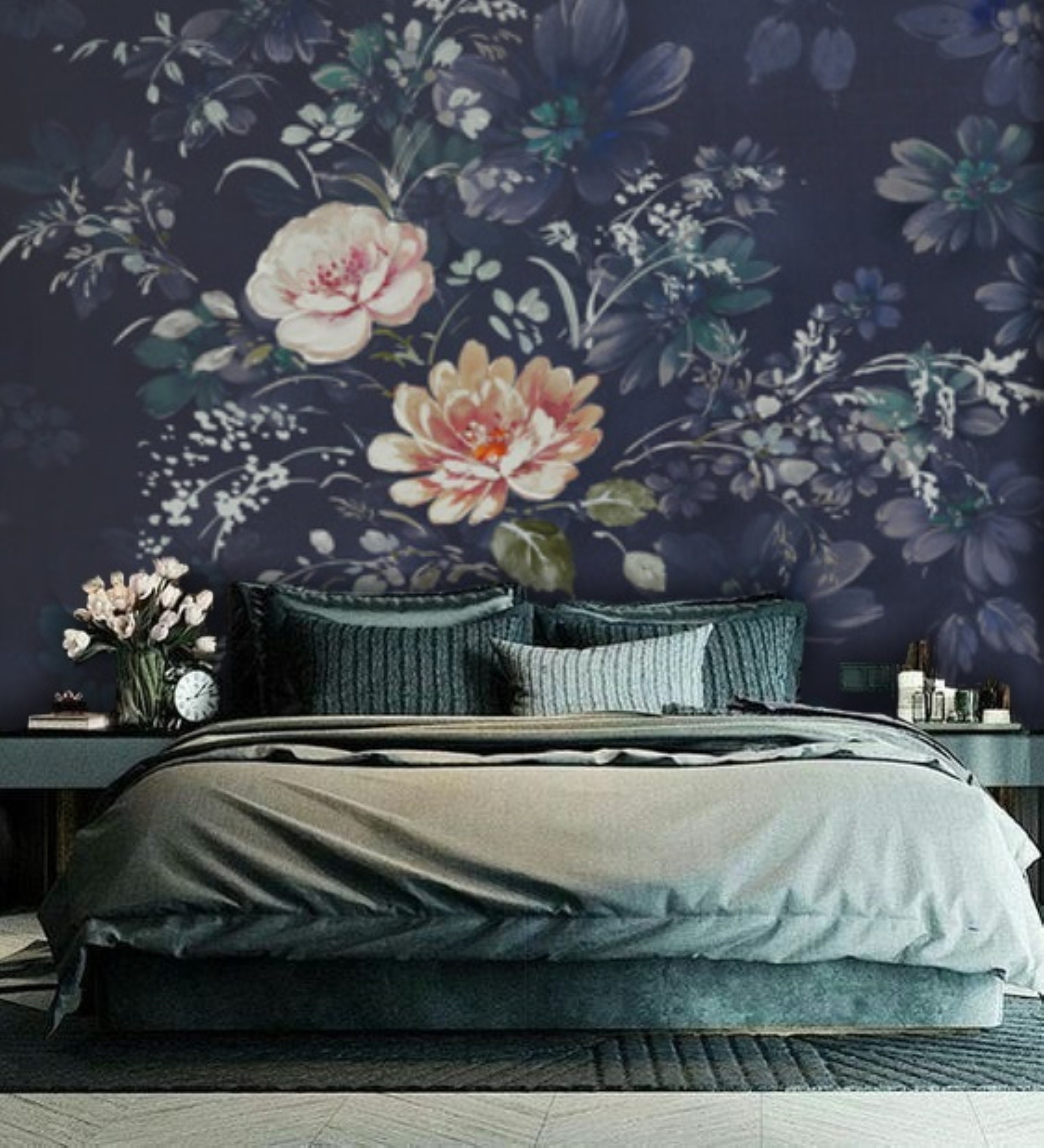 Peel and Stick Wallpaper Floral Large Floral Wallpaper Dark Etsy UK