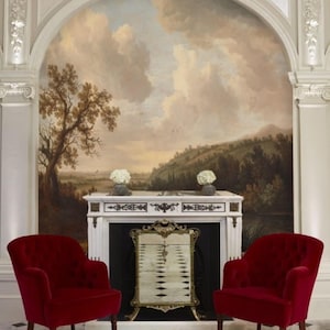 Earth Tone Vintage River Landscape Oil Painting Wallpaper Mural Removable Peel and Stick on Etsy
