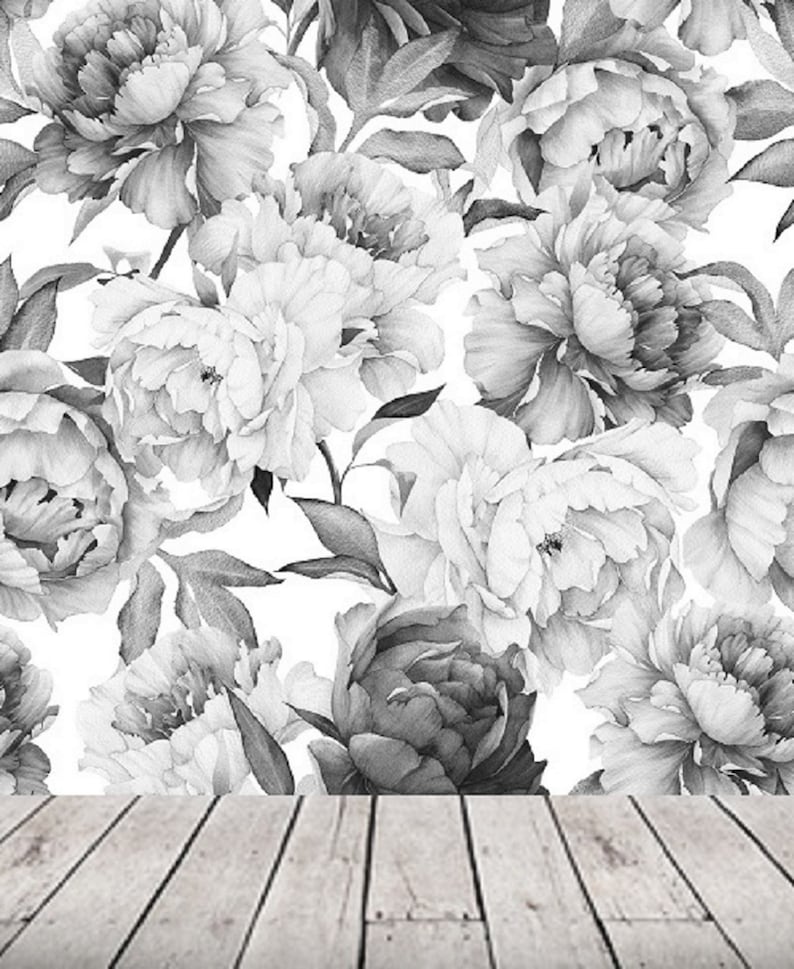 Black and White Floral Wallpaper Mural Peel and Stick Remove | Etsy