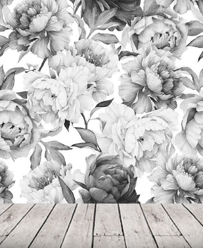 Black and White Floral Wallpaper Mural Peel and Stick Remove Etsy