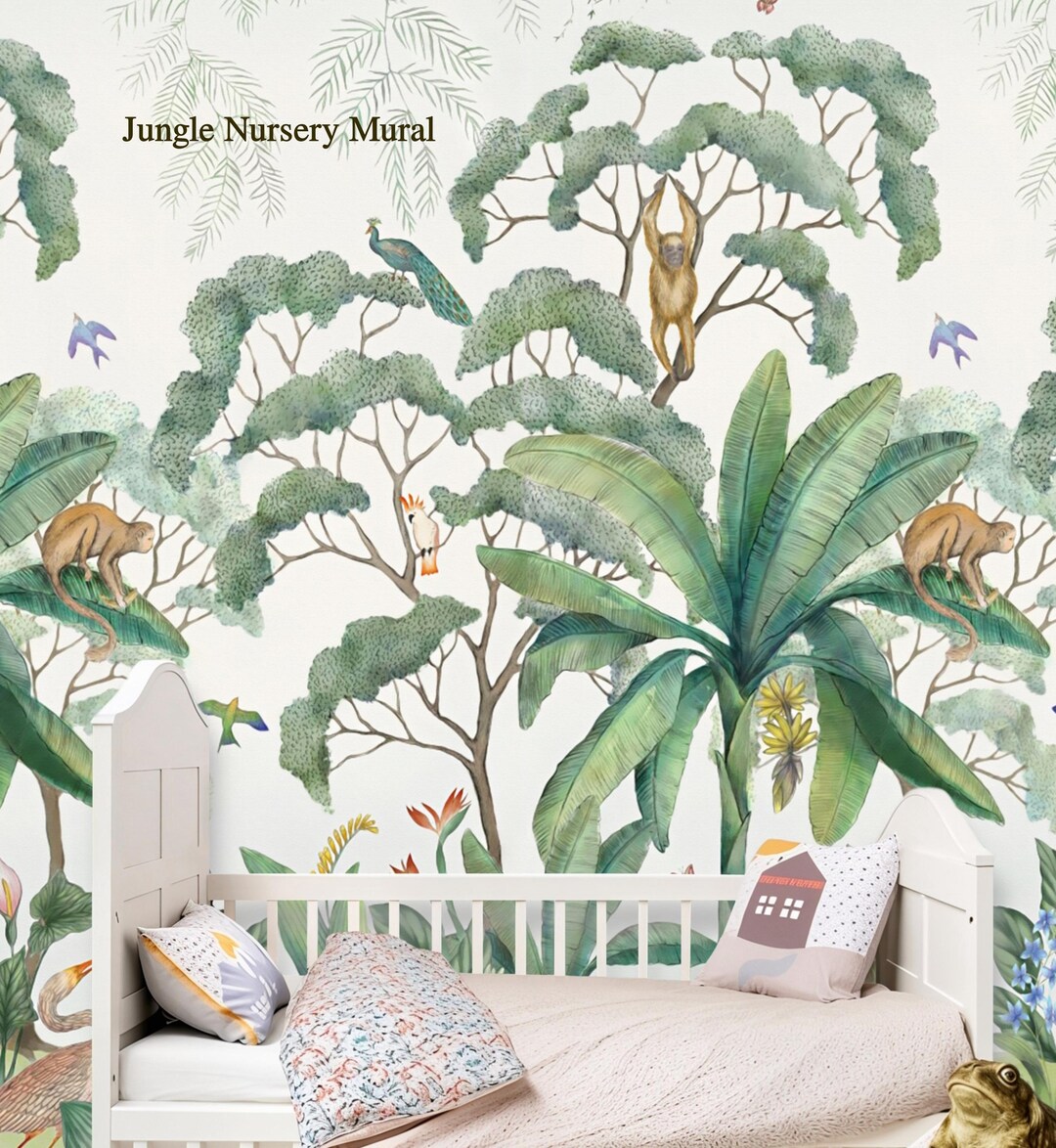 Safari Jungle Wallpaper Nursery Wall Mural, Removable Peel and Stick ...
