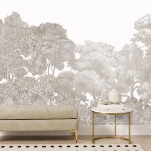 Grey Beige Neutral Tree Rain Forest Wallpaper Mural Peel and Stick on Etsy