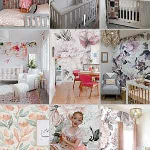 Dusty Pink and White Peony Wall Mural, Removable Peel and Stick Prepasted, French Chic Decor, Delicate Floral Wallpaper for Rustic Bedroom image 13