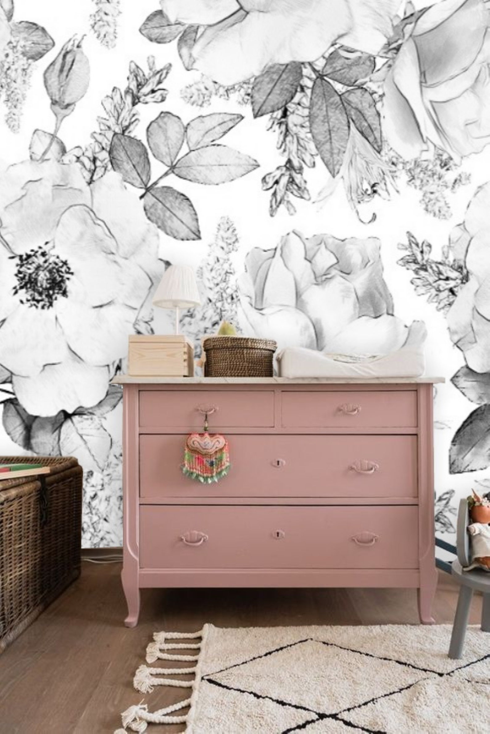 Black and White Floral Wallpaper Peel & Stick Mural Remove - Etsy