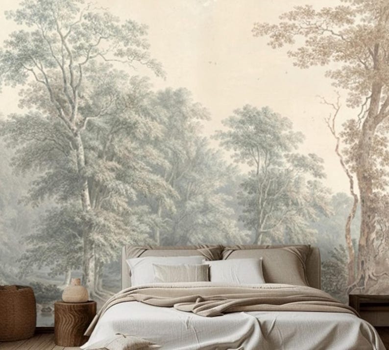 Vintage Forest Scenery Muted Faded Peel and Stick Wall Mural on Etsy