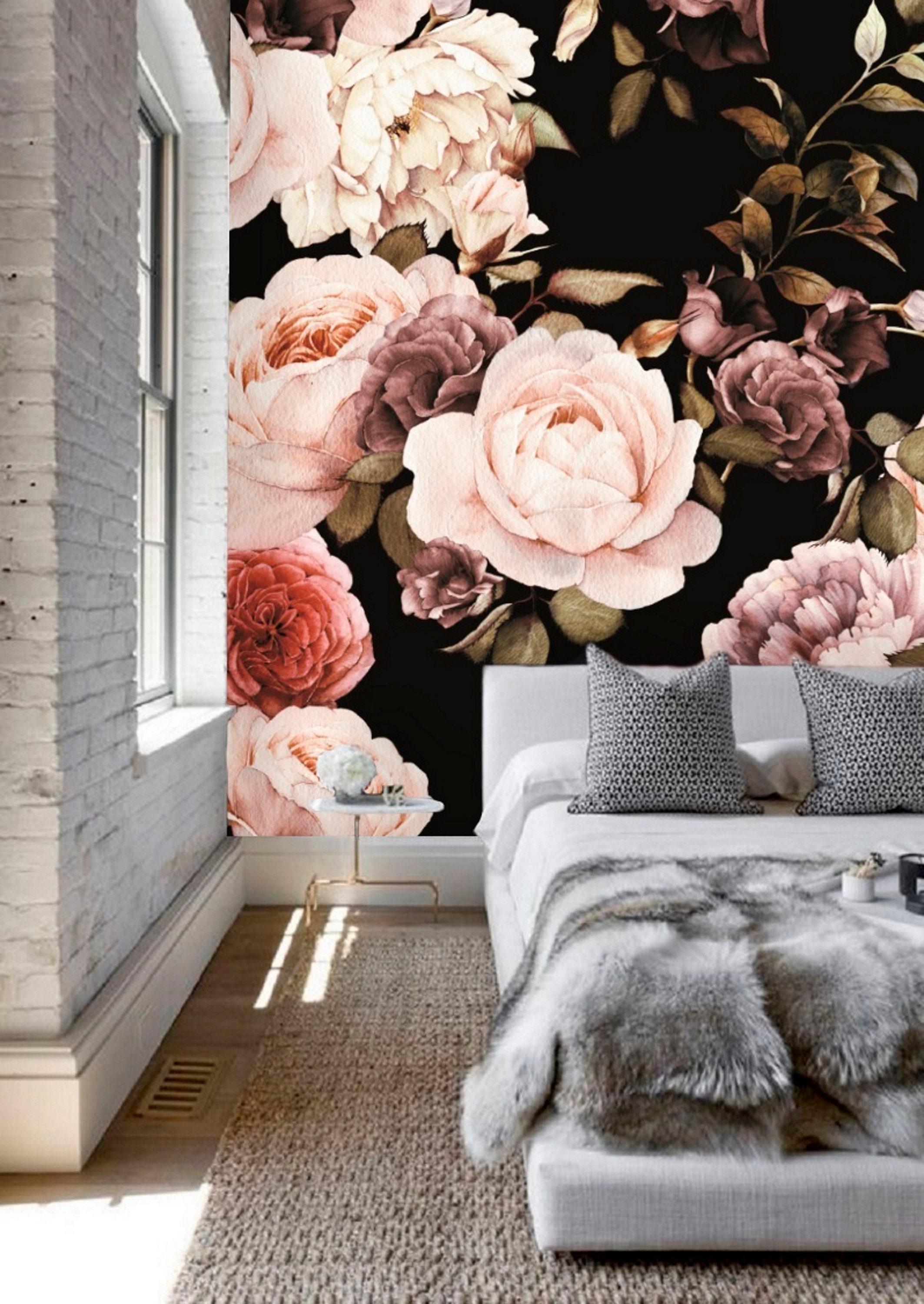 Pink And Black Floral Wallpaper